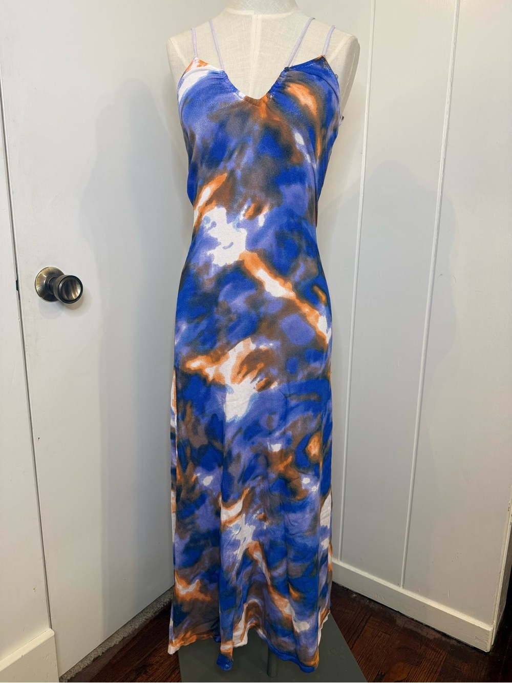 Zara Sleeveless Blue & Orange Tie-Dye Slip Dress Size small